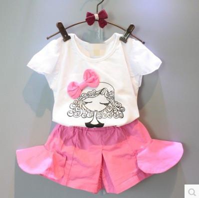 2016 Fashion Kid's Cartoon Pattern Summer Prince Style Top+Cute Pinky Shorts