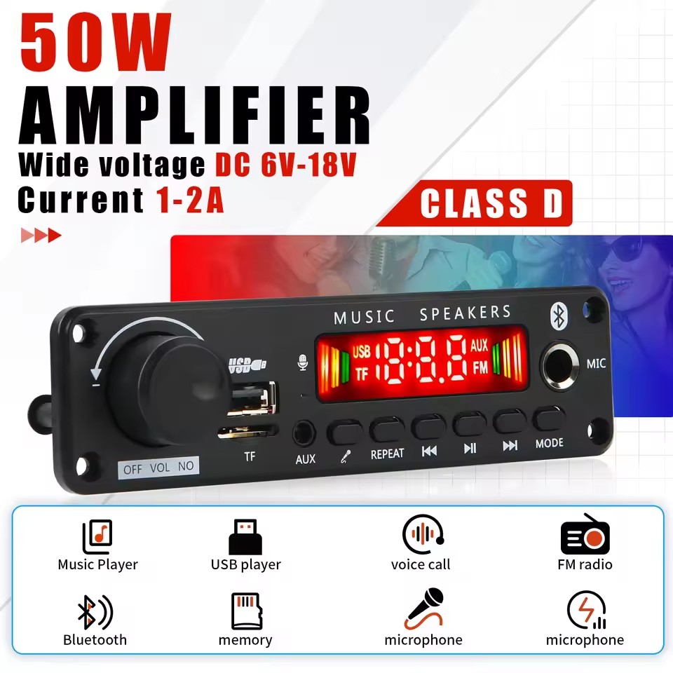 2*25W Microphone Priority Power Amplifier with MP3 Decoding Board and Accompaniment Battery Life 20 Hours Screen Yes
