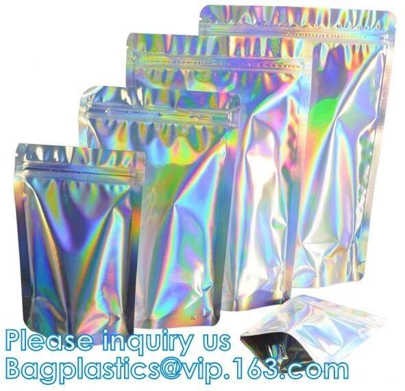Holographic Pouch Brightly Custom Printing Logo Laser Three Side Sealed Bag For