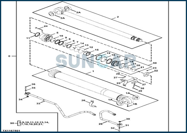 FYA00006594 Excavator Arm Cylinder Service Kit For DEERE 300GLC