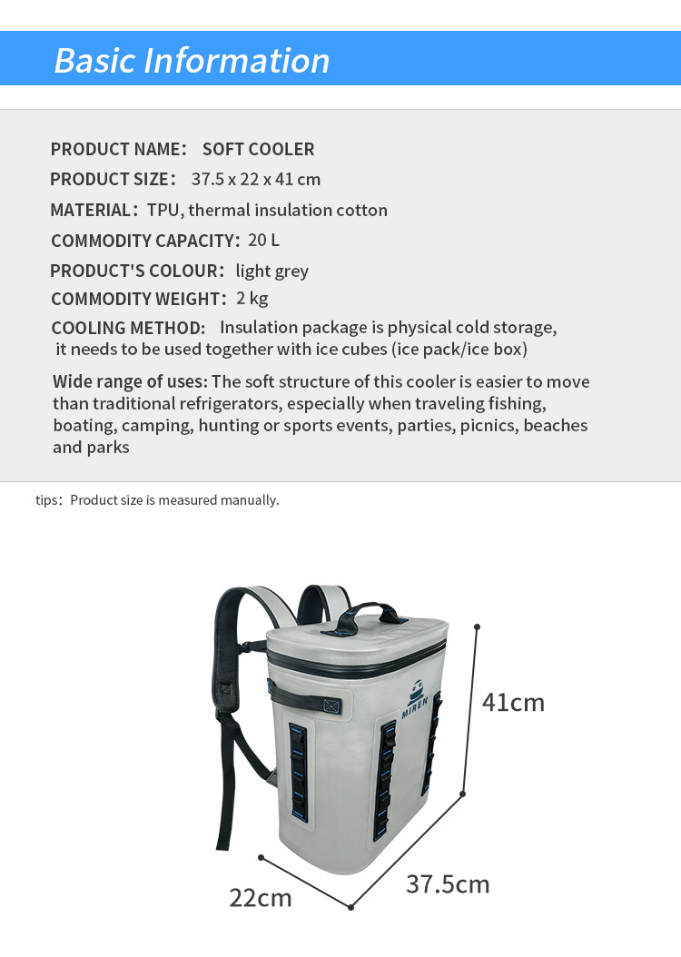 Waterproof Backpack Soft Coolers Light Gray 20L Capacity TPU Material