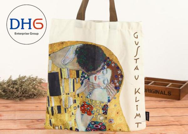 Personalized 100% Cotton Canvas Tote Bags Red Body Yellow Handle High Convenienc