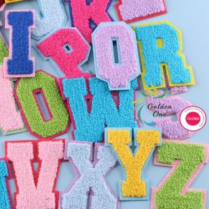Wholesale Custom Logo Patterns Label Brand Chenille Embroidery Patch Iron On Gold Glitter Letters from china suppliers