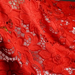 China 135CM 3d Red Flowers Embroidery Guipure Lace Fabric For Garment on sale