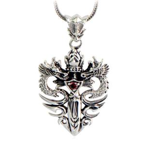 Wholesale Men Sterling Silver Wheat Chain Necklace with Silver Double Dragon Dagger Amulet (N06030812-L) from china suppliers