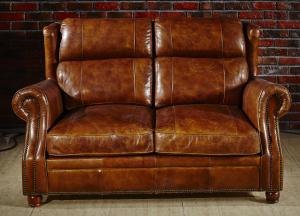 Wholesale Retro Vintage Living Room 2 Seater Leather Sofa With Double Layer Back Cushion from china suppliers