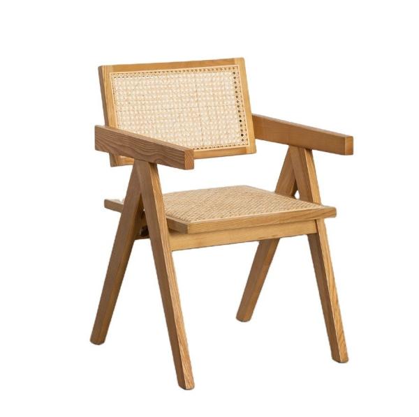 Customize Natural Sturdy Rattan Cover Material Modern Solid Wood Dining Chair