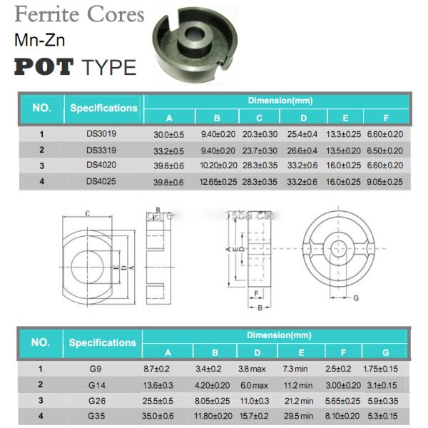 High frequency ferrite core DS type POT type for transducer