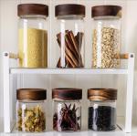 0.4L 0.5L Clear Glass Kitchen Canisters With Wooden Lids Engraving LOGO