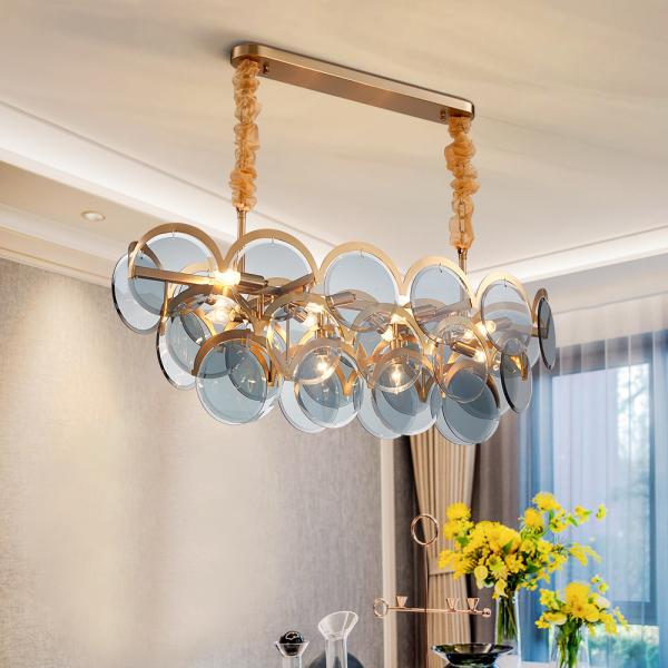 Modern chandeliers for living room home decor rectang smoke gray glass Blue