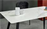 White Marble Dining Table With Angled And Black Powder Coated Steel Legs