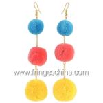 Fashion Bohemian Colorful Pom Pom Long Drop Earrings For Women Party Jewelry