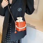 Summer Fashion Candy Color Bucket Bag With Pearl Chain Shoulder Sling Bag for