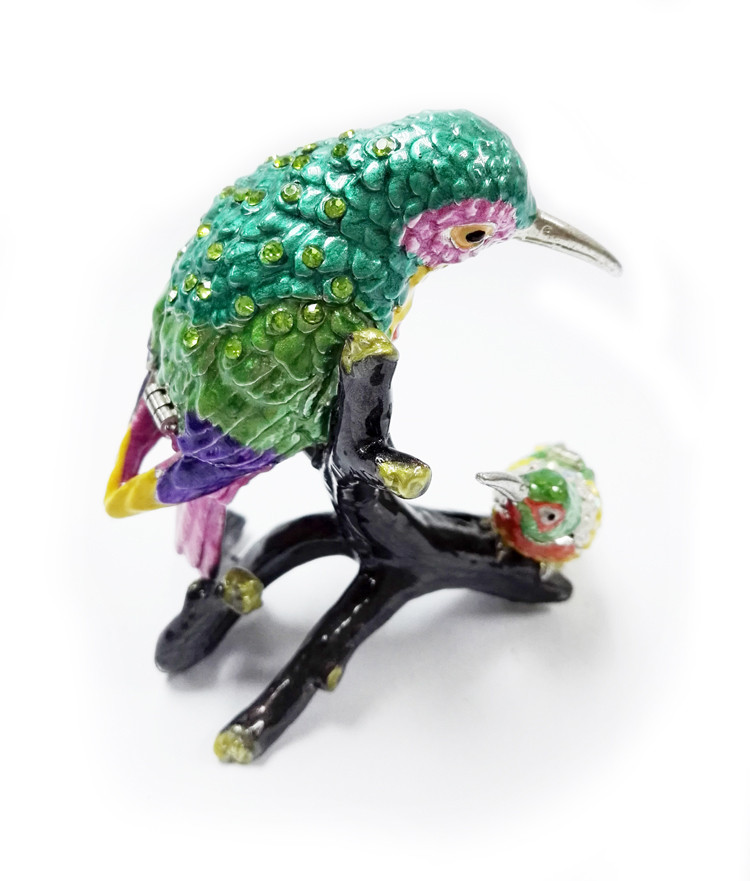 Mum and baby bird metal jewelry box for jewelry wholesales bird jeweled enamel trinket box