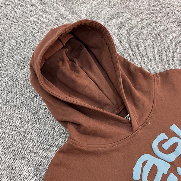 Custom 100% Cotton Brown 3d Puff Printing 500 Gsm Heavyweight Pullover Oversized French Terry Puff Print Hoodie Men