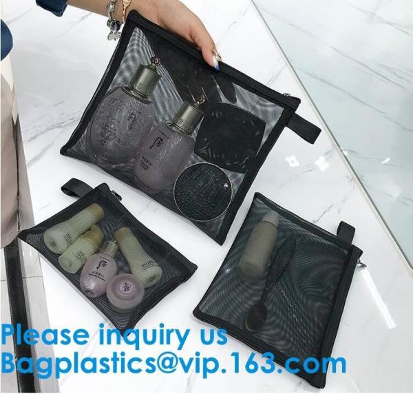 Black Nylon Mesh Makeup Cosmetic Bag / Small Nylon Mesh Make Up Cosmetic Bag