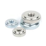 1/4-20 Steel Flat Knurled Nuts With Tapped Through Holes
