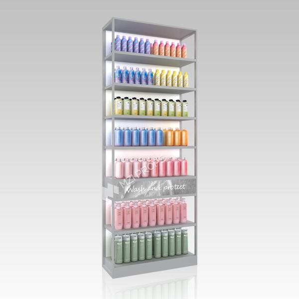 Skincare Shop Gray Wooden Display Rack Washing & Care Shelves with Light-box for