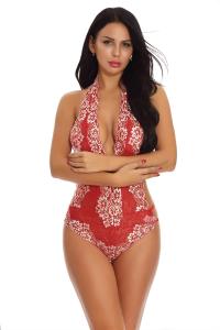 China Luxury Deep V Sexy Bodysuit Lingerie Adult Flower Embroidery Lace Stitching Jumpsuit on sale