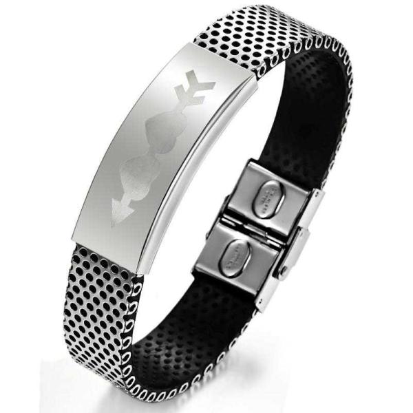 Tagor Stainless Steel Jewelry Super Fashion Silicone Leather Bracelet Bangle