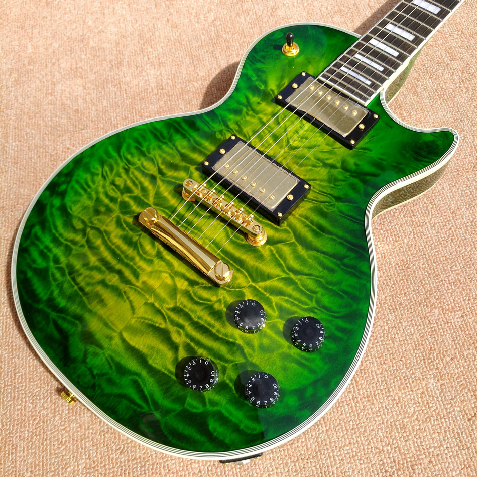 New style high-quality custom LP electric guitar, Green Flame Maple Top electric guitar with Gold hardware