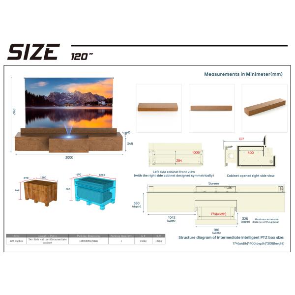 Motorized Laser TV Cabinet Intelligent UST Projector Cabinet 100 Inch 120 Inch 150 Inch