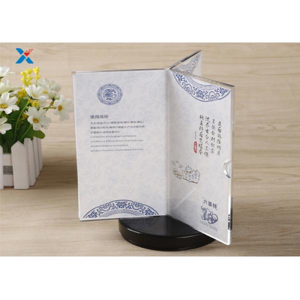 Six Sided Rotatable Acrylic Sign Holders Leaflet Display Stand With Round Base