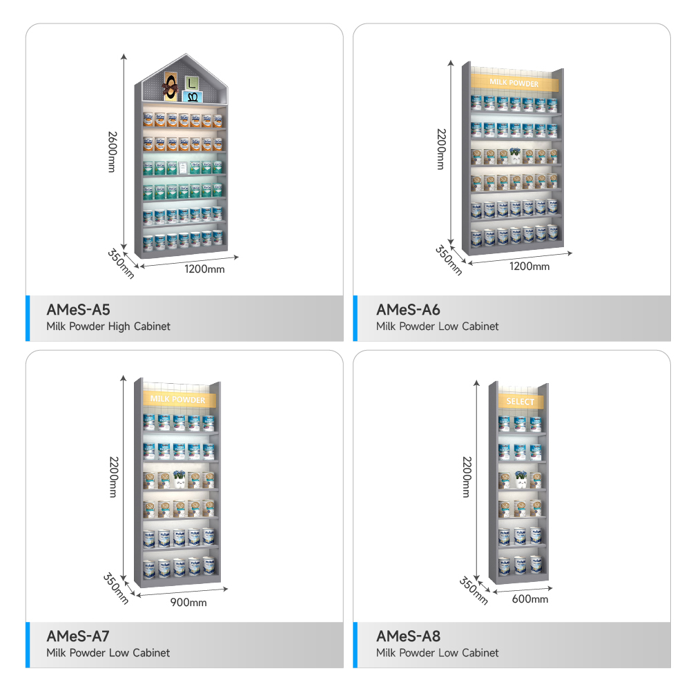 Infant Formula Cabinet Single-sided Wooden Shelf with LED Light Strips for Maternity Shop Interior Design