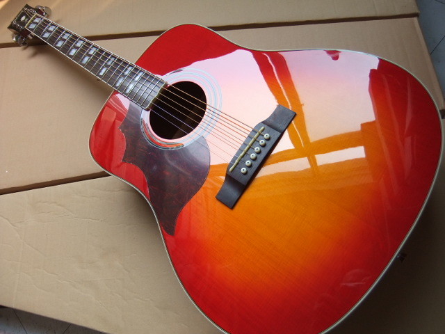 Hummingbird Acoustic Guitar Left Handed In Cherry Burst Mahogany body neck