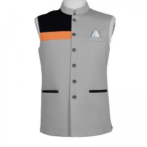 China Men'S Cotton Stand Collar Waistcoat Custom For Special Occasion Party Wear Colorblock Vented Hem Waistcoat on sale