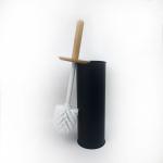 Black 5L Pedal Garbage Can Pedal Bin Toilet Brush Holder With Wooden Lid