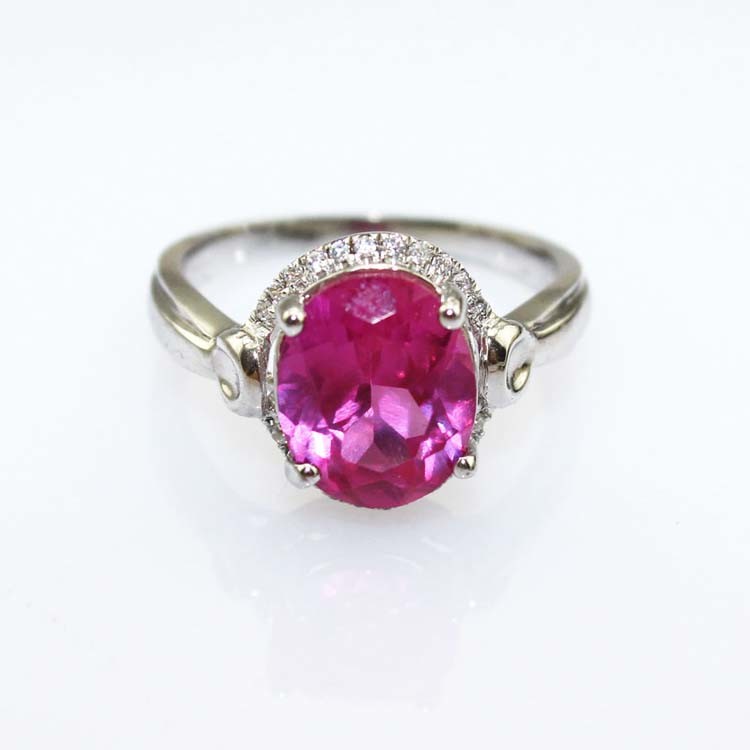 White Gold Plated 925 Silver Pink Cubic Zirconia Gemstone Women Ring (R263)