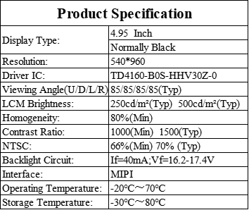 Capacitive Touchscreen IPS TFT LCD Display 4.95 Inch 540x960 Resolution For POS