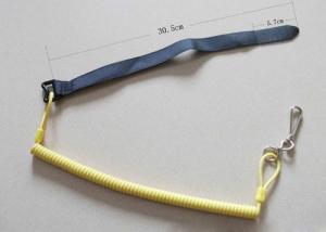 China 2.5mm yellow spring steel tool lanyard with fabric webbing sticker/standard snap hook on sale