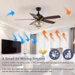 120V 52Inch 5 Metal Blade Matt Black Ceiling Fan With Remote Control For Living
