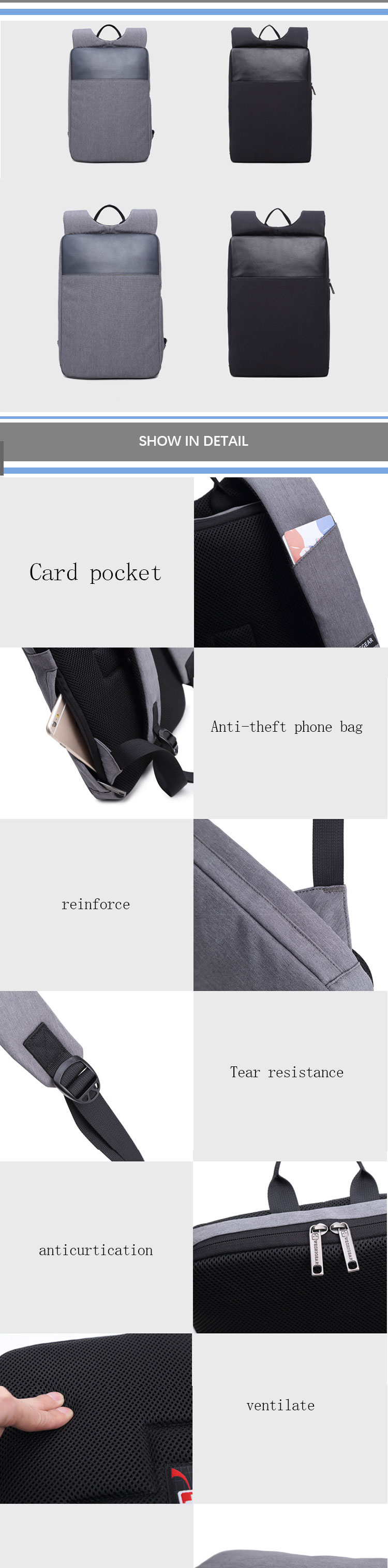 Men's Lightweight Ultra Thin Laptop Backpack 4/15 Inch Business Waterproof