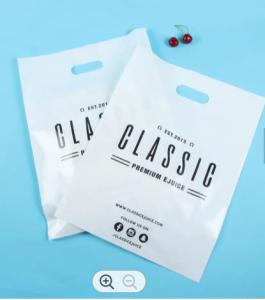 China Recyclable Die Cut Shopping Bag Waterproof Poly Soft Loop Handle Bags on sale