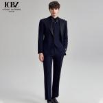 Weaving method woven Woolen Cloth Fabric end Men's Navy Blue Suit for Groom's
