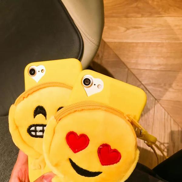 Soft TPU Little Yellow Man Expression Pack Coin Earphone Purse Cell Phone Case Bracket For iPhone 7 6s Plus