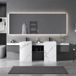 Solid Wood Bathroom Vanity Cabinet Set One Piece Sintered Slate Stone Slab ODM
