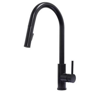 Wholesale Lead free Matte black long neck kitchen faucet single handle black kitchen faucet with pull out sprayer from china suppliers