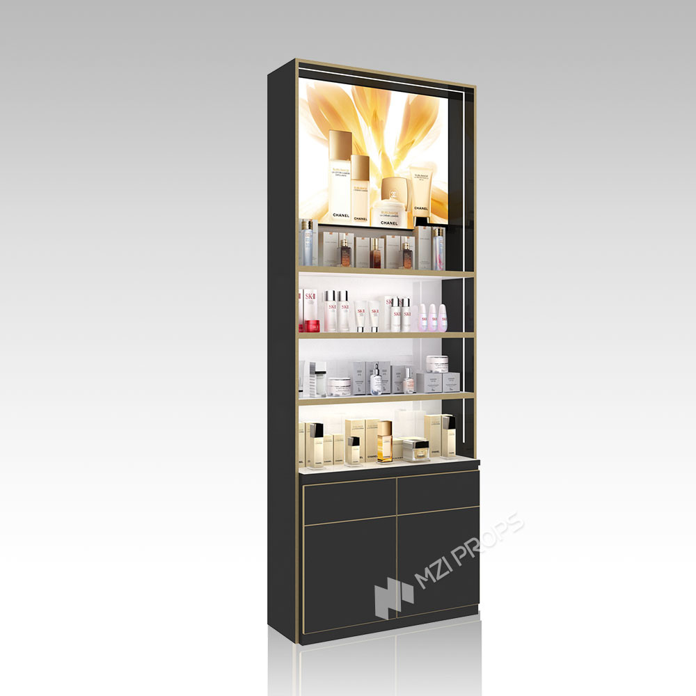DYaS-VK-2-1 Skincare Display Cabinet with White LED Strips and Gold Edge Trimming