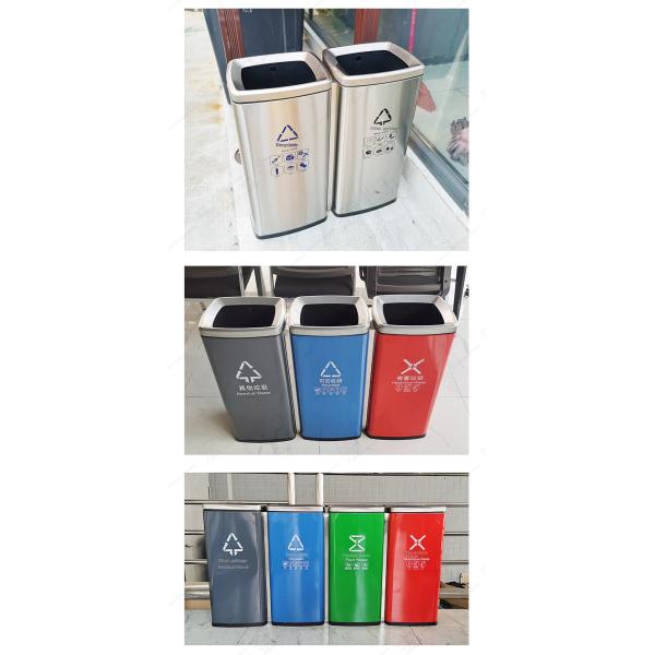 Commercial square Side Cast Seat Floor Soot Bucket Office Building Indoor Corridor Vertical Stainless Steel Sorting Trash Can