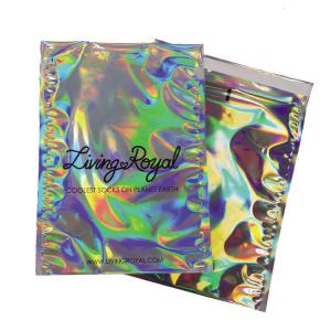 China Waterproof Shiny Rainbow Metallic Aluminum Foil Bags Holographic Mailer Jewelry Pac on sale