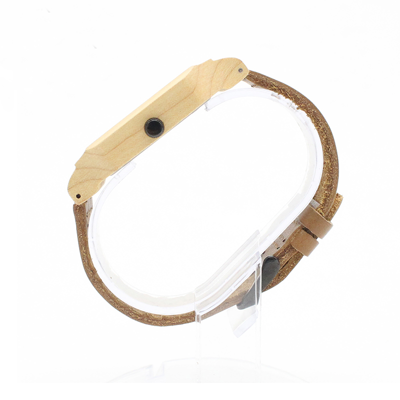 Men Fashion Minimalist Leather Watch , Luxury Wood Watch Leather Strap