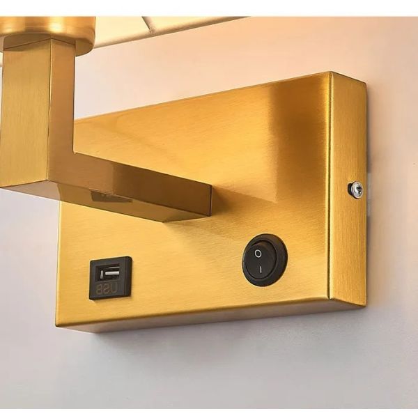 USB Wall Lights with Switch Rectangle White Yellow Fabric mirror front light(WH-MR-95)