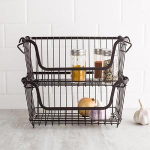 Wholesale Brown Pantry Stackable Colored Wire Storage Baskets Saving Space Under Sink from china suppliers