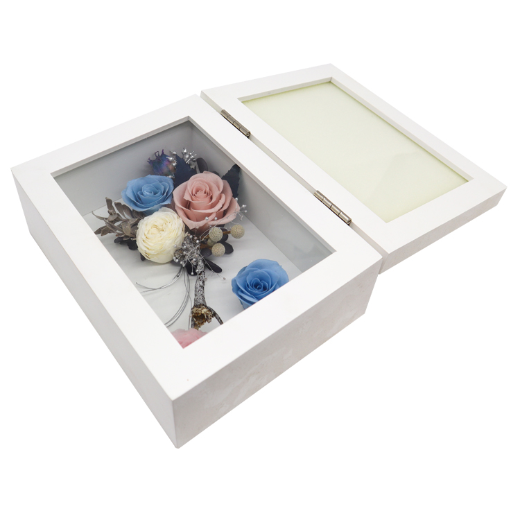 Everlasting Preserved Rose Gift Box Photo Frame Soft Touch Lasted For Long Time