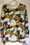 Anti Static Flower Print Blouse , Long Sleeve Going Out Tops With White Lace