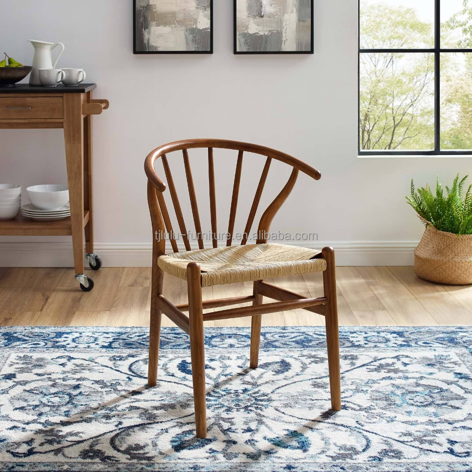 Solid Wood Woven Cord Restaurant Chair Nordic Design European Modern Dining Furntiure for Restaurant Seating